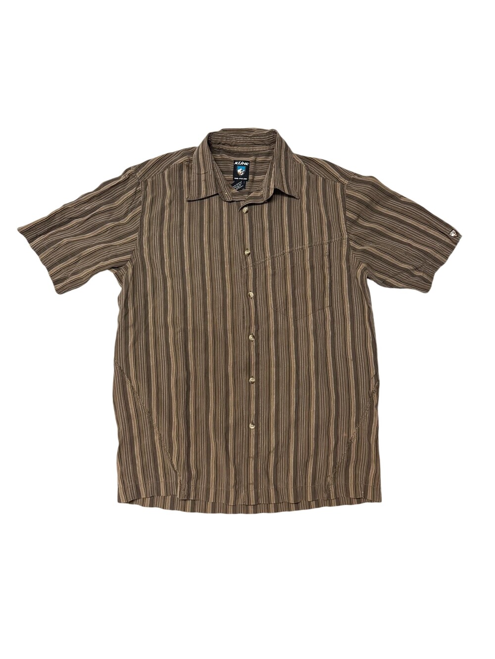 Kuhl Shirt Mens Medium Brown Striped Short Sleeve Button Up Lightweight Casual